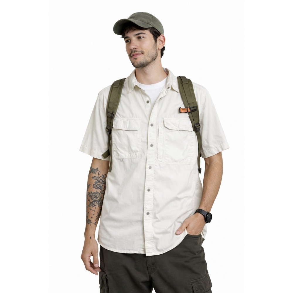 Wrangler Outdoor Shirt Mens Large White Short Sleeve Utility Gorpcore‎ Hiking
